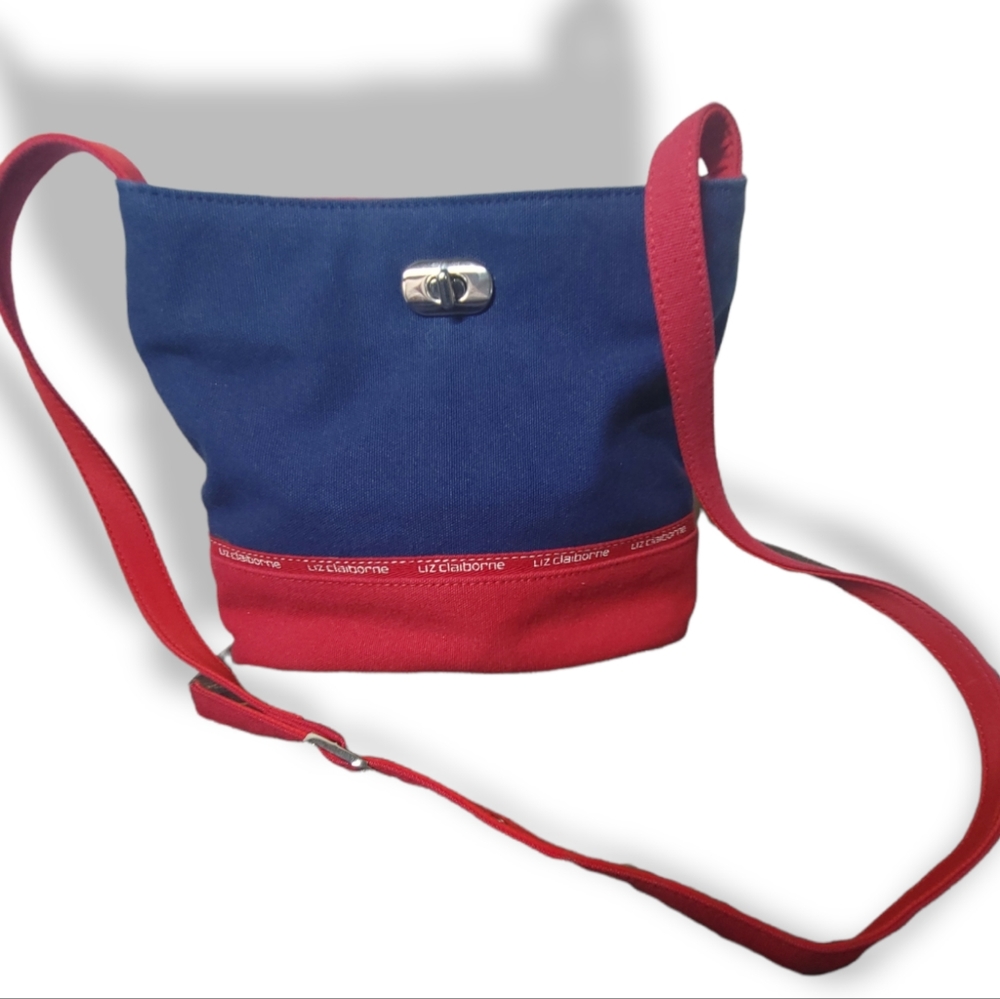 Liz Claiborne Red/Blue Crossbody Purse silver Hardware